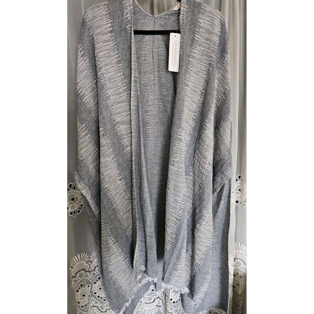 Soft Surroundings Tempest Topper Stormy Sky Cotton Kimono Cape NWT One Size